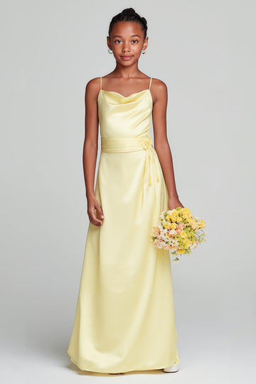 Daffodil Satin Spaghetti Straps Long Junior Bridesmaid Dress